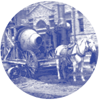 Horse-pulled cement mixer